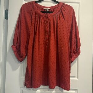 Garnet Hill Lightweight Swiss Dot Blouse‎ Womens Large Office Teacher Popover